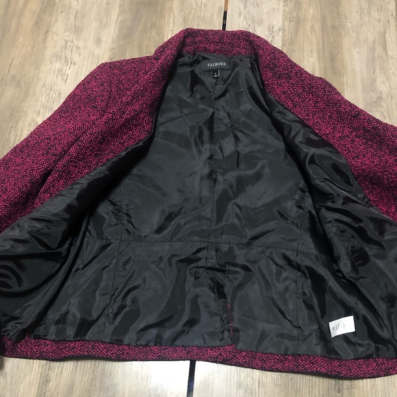 Talbots Tweed Buttoned Wool Cotton Blend Fuscia Blazer sz 6 - Picture 9 of 9